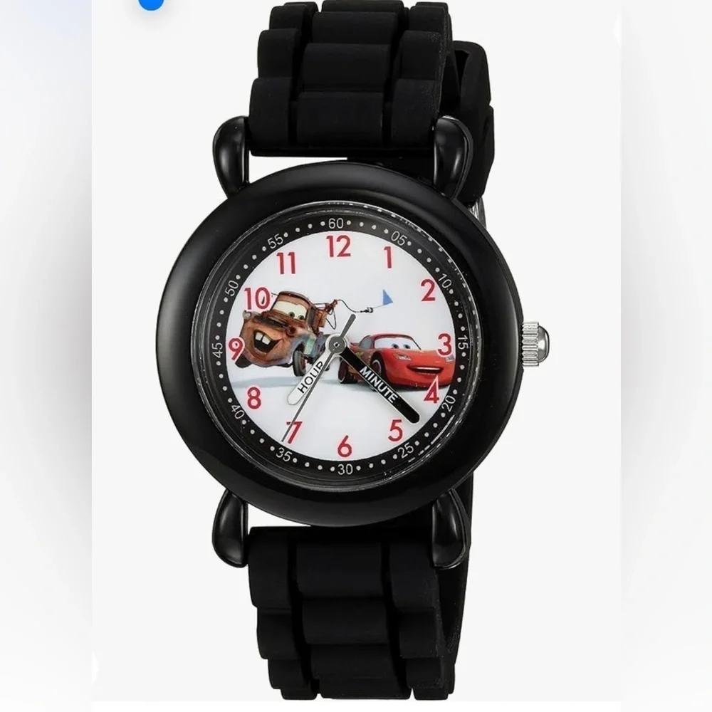 DISNEY Cars Kids' Plastic Time Teacher Analog Quartz Silicone Strap Watch Black